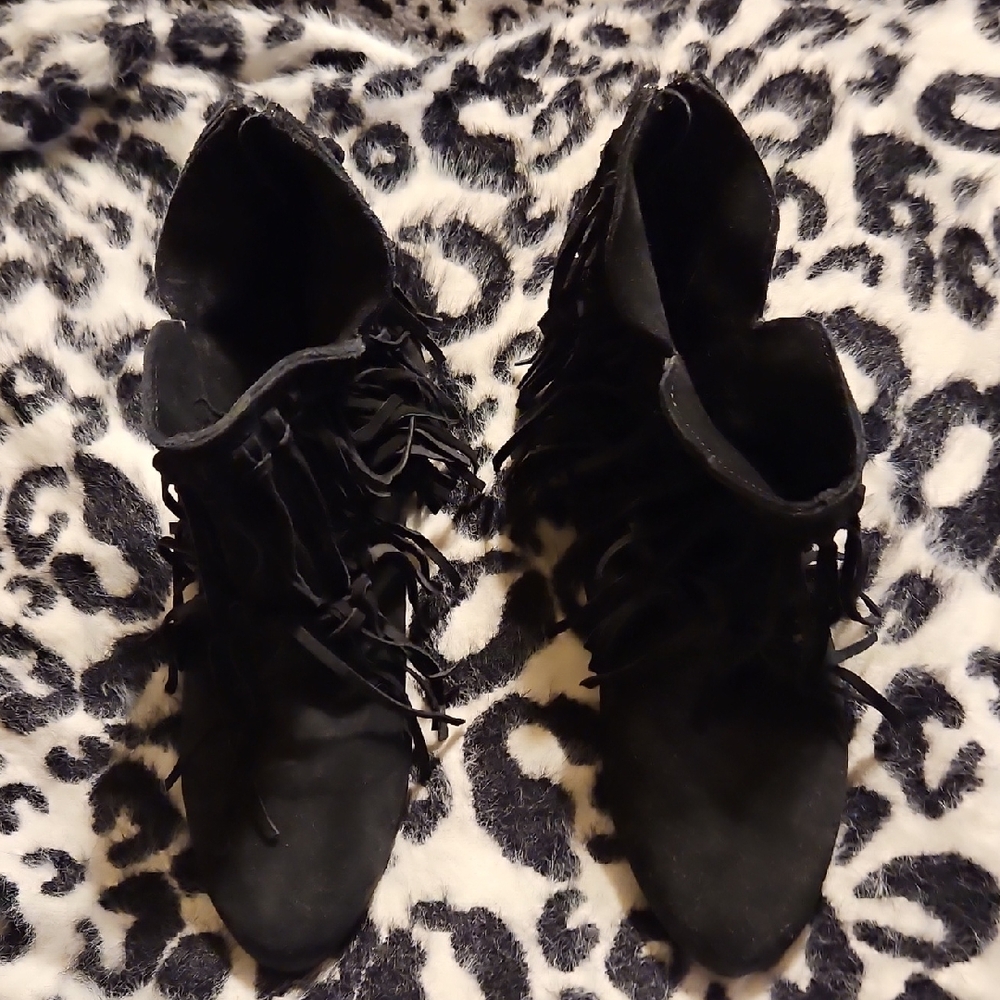 MTNG Black Fringe Ankle Booties